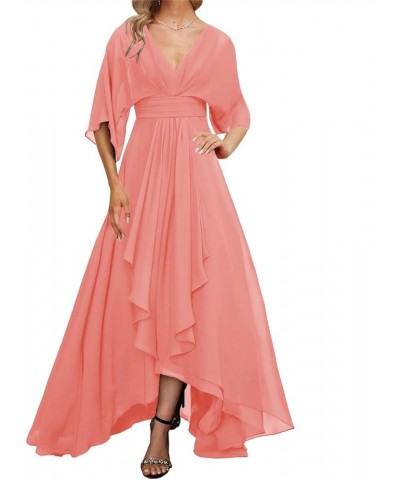 Mother of The Bride Dresses Long Wedding Guest Dresses for Women V-Neck Evening Formal Dresses Chiffon Coral $35.48 Dresses