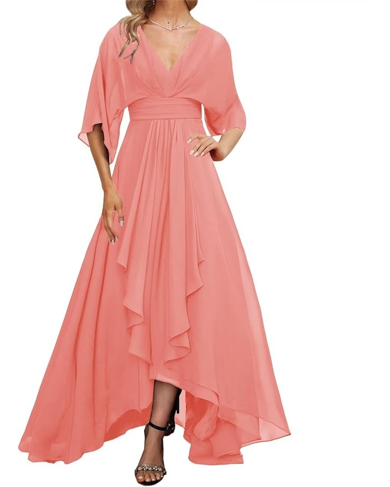 Mother of The Bride Dresses Long Wedding Guest Dresses for Women V-Neck Evening Formal Dresses Chiffon Coral $35.48 Dresses