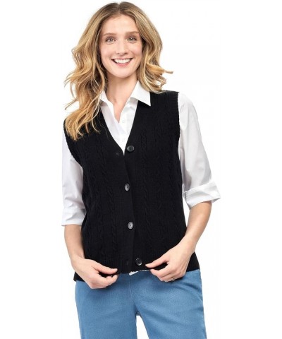 Women's Button Front Cable Cardigan Sweater Vest – Button Up Styling in a Timeless Cable Knit Black $13.76 Sweaters