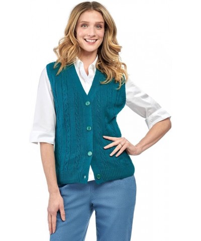 Women's Button Front Cable Cardigan Sweater Vest – Button Up Styling in a Timeless Cable Knit Black $13.76 Sweaters