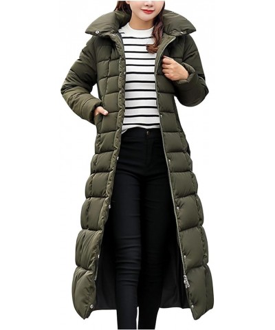 Women Long Quilted Coat Maxi Length Long Sleeve Puffer Jacket Solid Hooded Padded Coats Thick Warm Winter Outerwear 11-army G...