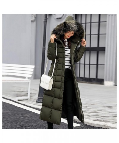 Women Long Quilted Coat Maxi Length Long Sleeve Puffer Jacket Solid Hooded Padded Coats Thick Warm Winter Outerwear 11-army G...