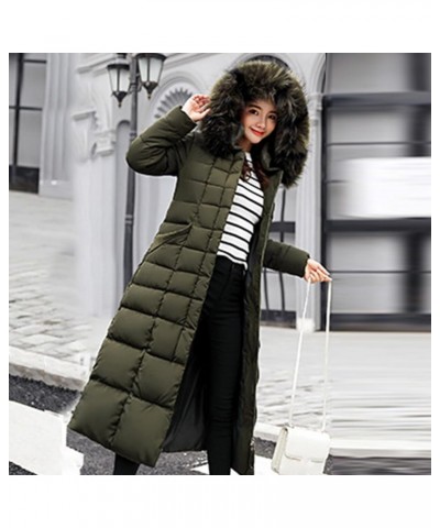 Women Long Quilted Coat Maxi Length Long Sleeve Puffer Jacket Solid Hooded Padded Coats Thick Warm Winter Outerwear 11-army G...