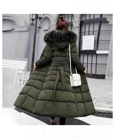 Women Long Quilted Coat Maxi Length Long Sleeve Puffer Jacket Solid Hooded Padded Coats Thick Warm Winter Outerwear 11-army G...