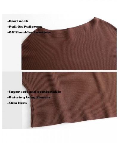 Women's Boat Neck Batwing Sleeves Dolman Ribbed Knitted Sweaters Pullovers Tops Coffee $18.55 Sweaters