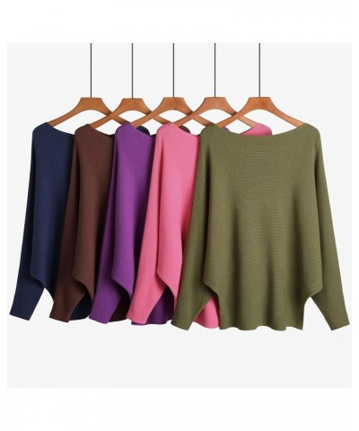 Women's Boat Neck Batwing Sleeves Dolman Ribbed Knitted Sweaters Pullovers Tops Coffee $18.55 Sweaters