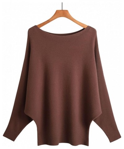 Women's Boat Neck Batwing Sleeves Dolman Ribbed Knitted Sweaters Pullovers Tops Coffee $18.55 Sweaters