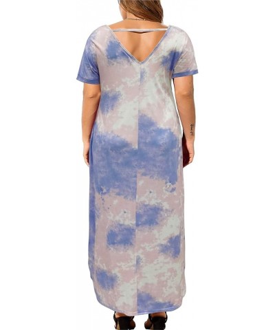 Women's Casual Loose Pocket Long Dress Short Sleeve Plus Size Slit Maxi Dress Purple+tie-dyed $22.22 Dresses