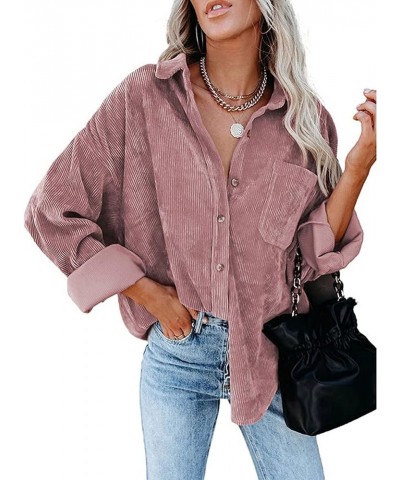 Women's Casual Lightweight Corduroy Oversized Button-Down Shirt Jacket Pink $13.15 Jackets