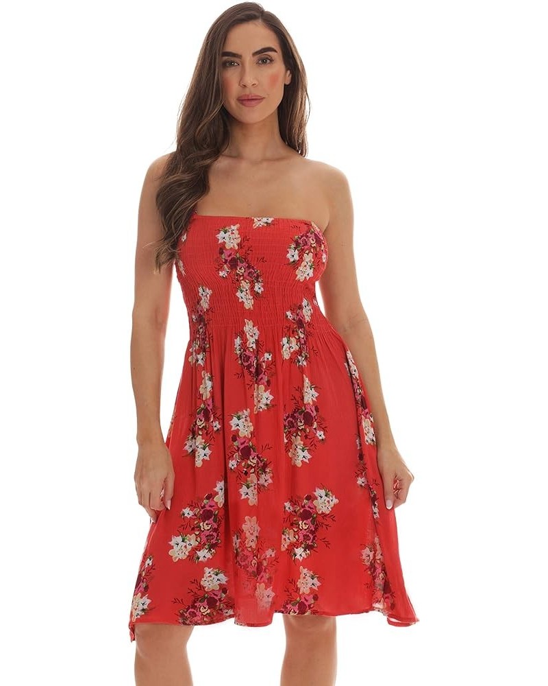 Strapless Tube Short Dress Summer Dresses Coral - Floral 2 $10.99 Dresses