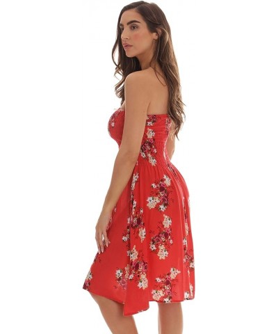 Strapless Tube Short Dress Summer Dresses Coral - Floral 2 $10.99 Dresses