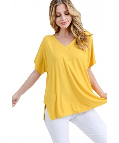 Women’s Short Flutter Sleeve Tops Crew Neck Summer Shirts with Round Hem Mustard V-neck $11.28 Tops