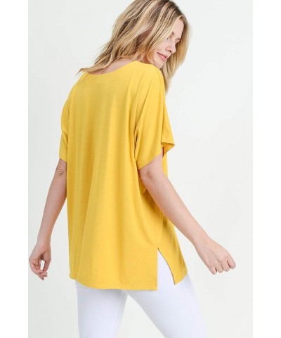 Women’s Short Flutter Sleeve Tops Crew Neck Summer Shirts with Round Hem Mustard V-neck $11.28 Tops