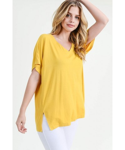 Women’s Short Flutter Sleeve Tops Crew Neck Summer Shirts with Round Hem Mustard V-neck $11.28 Tops