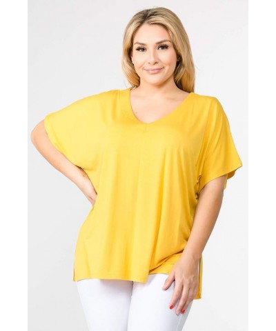 Women’s Short Flutter Sleeve Tops Crew Neck Summer Shirts with Round Hem Mustard V-neck $11.28 Tops