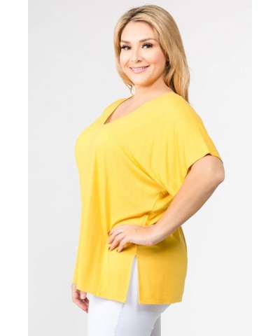 Women’s Short Flutter Sleeve Tops Crew Neck Summer Shirts with Round Hem Mustard V-neck $11.28 Tops