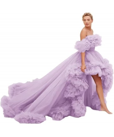 Women's Strapless Tulle Prom Dresses High Low Ball Gowns Ruffles Formal Evening Party Gown with Trailing Lilac $47.23 Dresses