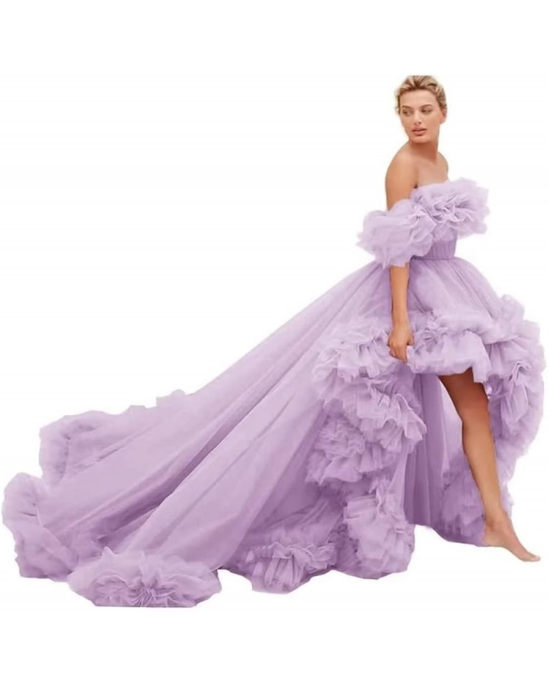 Women's Strapless Tulle Prom Dresses High Low Ball Gowns Ruffles Formal Evening Party Gown with Trailing Lilac $47.23 Dresses