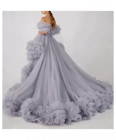 Women's Strapless Tulle Prom Dresses High Low Ball Gowns Ruffles Formal Evening Party Gown with Trailing Lilac $47.23 Dresses