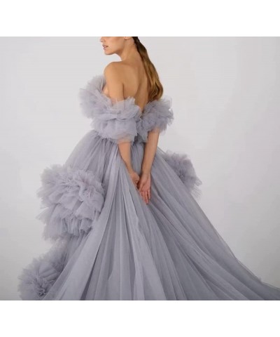 Women's Strapless Tulle Prom Dresses High Low Ball Gowns Ruffles Formal Evening Party Gown with Trailing Lilac $47.23 Dresses