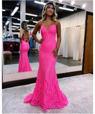 V-Neck Tight Sequin Prom Dresses for Women Long Sparkly Spaghetti Straps Formal Evening Party Gowns Blue $40.69 Dresses