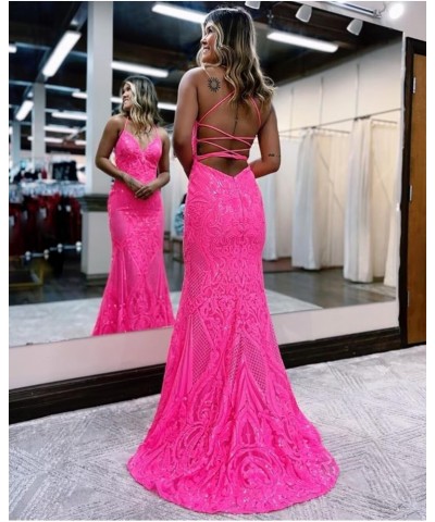 V-Neck Tight Sequin Prom Dresses for Women Long Sparkly Spaghetti Straps Formal Evening Party Gowns Blue $40.69 Dresses