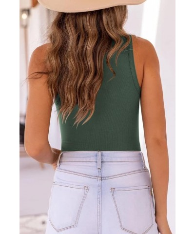 Women's Basic Sleeveless Racer Back Halter Neck Ribbed Bodysuit Tank Tops Army-green $10.00 Bodysuits