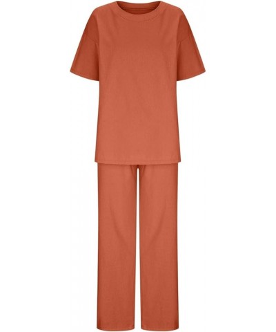 2 Piece Outfits for Women Loose Casual Short Sleeve T Shirts Top Cotton Linen Long Pants Tracksuit 1-orange $14.85 Sleep & Lo...