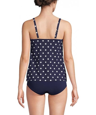 Women's Chlorine Resistant V-Neck Tulip Hem Tankini Swimsuit Top with Adjustable Straps Deep Sea Polka Dot $27.12 Swimsuits