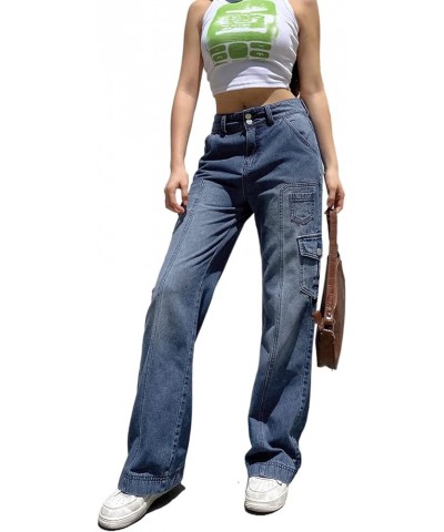 Women High Waisted Wide Leg Pants Side Pocket Baggy Jeans Vintage Jeans for Teen Girls Mom Blue $14.88 Pants