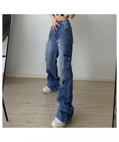 Women High Waisted Wide Leg Pants Side Pocket Baggy Jeans Vintage Jeans for Teen Girls Mom Blue $14.88 Pants