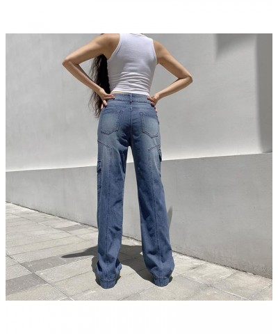 Women High Waisted Wide Leg Pants Side Pocket Baggy Jeans Vintage Jeans for Teen Girls Mom Blue $14.88 Pants