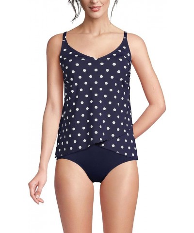 Women's Chlorine Resistant V-Neck Tulip Hem Tankini Swimsuit Top with Adjustable Straps Deep Sea Polka Dot $27.12 Swimsuits