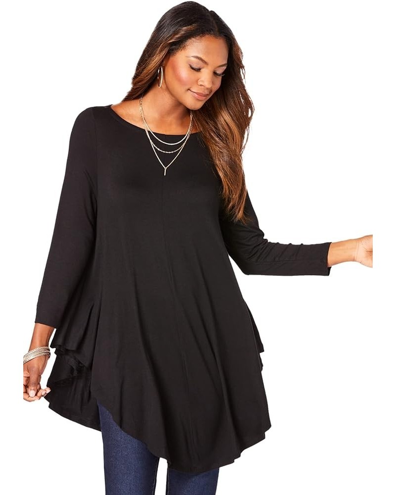 Women's Plus Size Boatneck Swing Ultra Femme Tunic Black $19.50 Tops