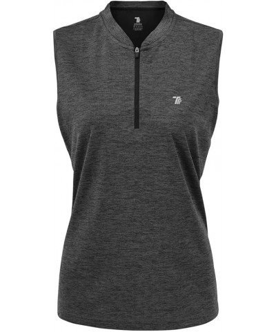 Women's Sleeveless Golf Shirts Quick Dry Zipper Collarless Activewear Tennis Polo T-Shirts Deep Grey $10.12 Activewear