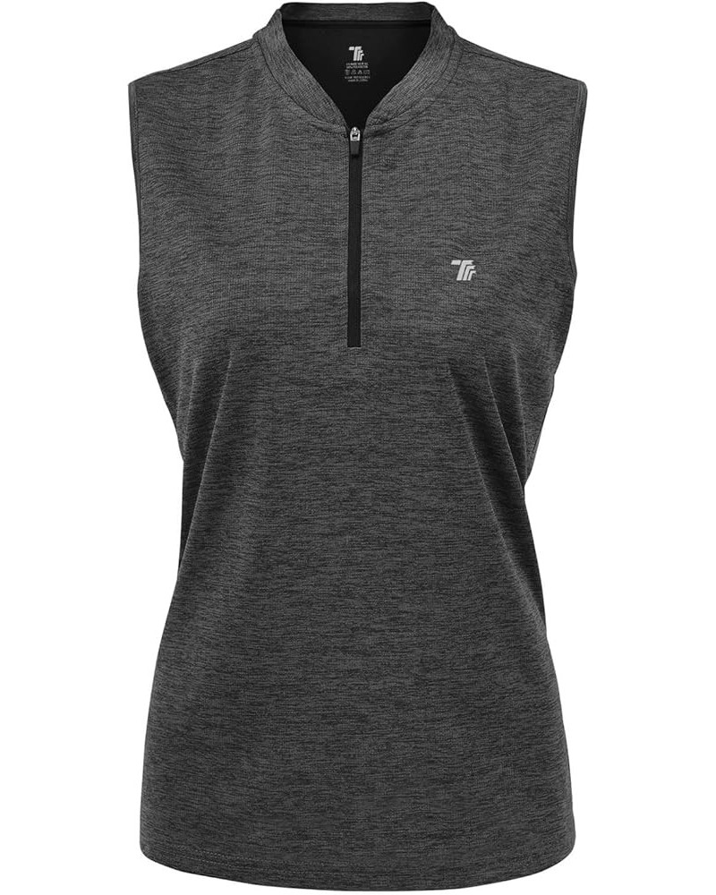 Women's Sleeveless Golf Shirts Quick Dry Zipper Collarless Activewear Tennis Polo T-Shirts Deep Grey $10.12 Activewear