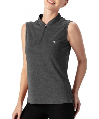 Women's Sleeveless Golf Shirts Quick Dry Zipper Collarless Activewear Tennis Polo T-Shirts Deep Grey $10.12 Activewear