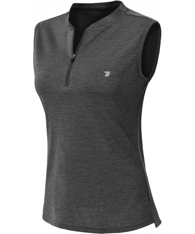 Women's Sleeveless Golf Shirts Quick Dry Zipper Collarless Activewear Tennis Polo T-Shirts Deep Grey $10.12 Activewear