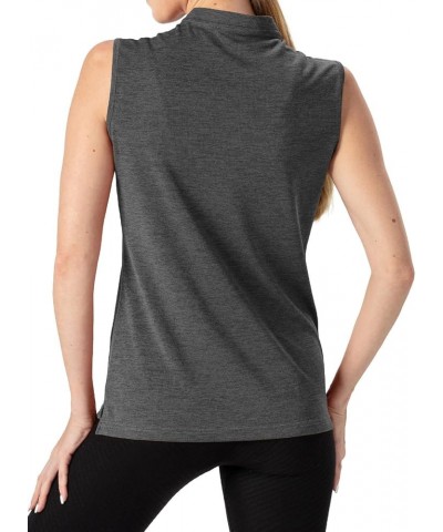 Women's Sleeveless Golf Shirts Quick Dry Zipper Collarless Activewear Tennis Polo T-Shirts Deep Grey $10.12 Activewear