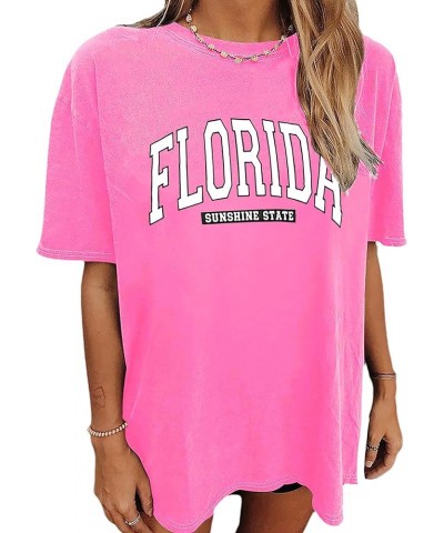 Oversized T Shirts for Women Short Sleeve Summer Loose Vintage Graphic Tees Fl Hot Pink $10.12 T-Shirts