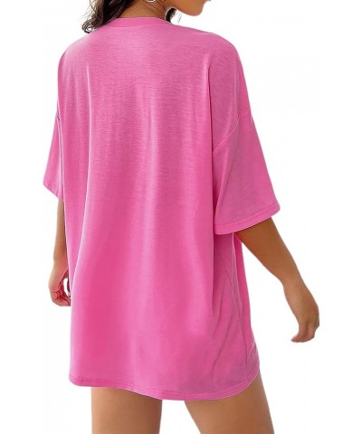 Oversized T Shirts for Women Short Sleeve Summer Loose Vintage Graphic Tees Fl Hot Pink $10.12 T-Shirts