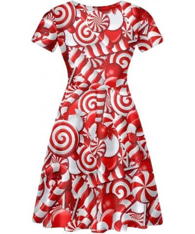 Women Puffy Dresses Midi Sundress Short Sleeve V-Neck Casual Dresses Plus Size S-4XL Christmas Candy Cane $14.99 Dresses