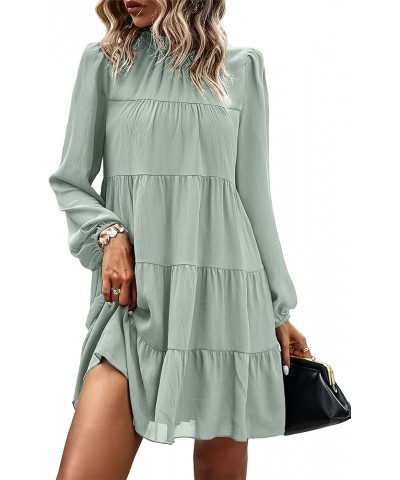 Women's Long Sleeve Ruffle Mock Neck Tiered Mini Babydoll Dress Casual Flowy Swing Tunic Shift Dresses Light Green $28.33 Dre...