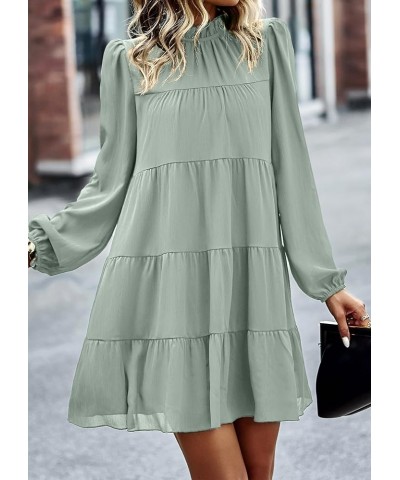 Women's Long Sleeve Ruffle Mock Neck Tiered Mini Babydoll Dress Casual Flowy Swing Tunic Shift Dresses Light Green $28.33 Dre...