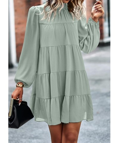 Women's Long Sleeve Ruffle Mock Neck Tiered Mini Babydoll Dress Casual Flowy Swing Tunic Shift Dresses Light Green $28.33 Dre...