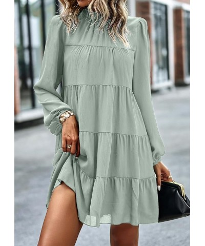 Women's Long Sleeve Ruffle Mock Neck Tiered Mini Babydoll Dress Casual Flowy Swing Tunic Shift Dresses Light Green $28.33 Dre...