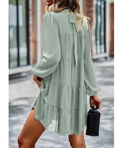 Women's Long Sleeve Ruffle Mock Neck Tiered Mini Babydoll Dress Casual Flowy Swing Tunic Shift Dresses Light Green $28.33 Dre...