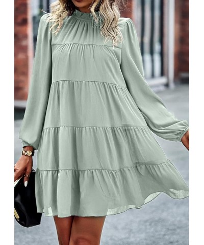 Women's Long Sleeve Ruffle Mock Neck Tiered Mini Babydoll Dress Casual Flowy Swing Tunic Shift Dresses Light Green $28.33 Dre...