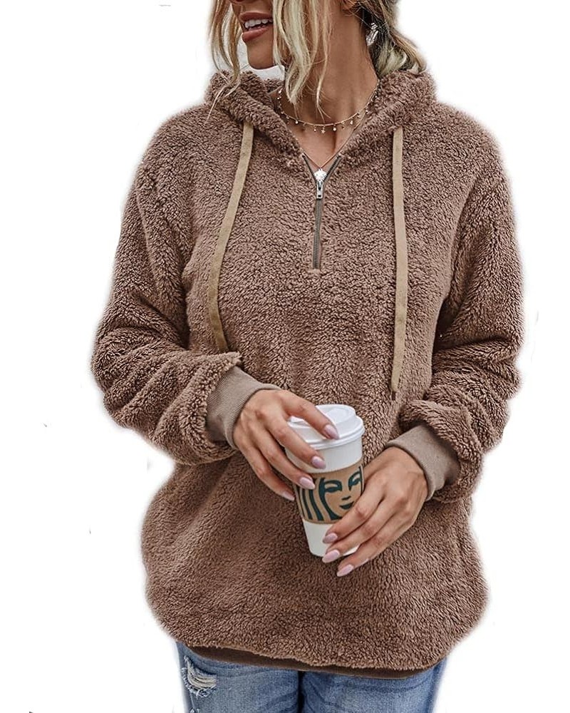 Women Long Sleeve Pullover Jumper Zipper Fleece Top Sweaters A-khaki $16.50 Hoodies & Sweatshirts