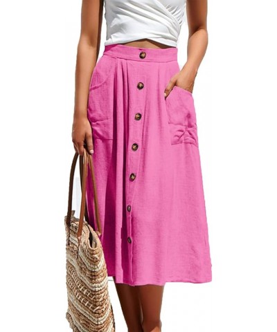 Women's Polka Dot Midi Skirts Casual High Elastic Waist A Line Pleated Midi Chiffon Skirts with Pockets Hot Pink $19.75 Skirts